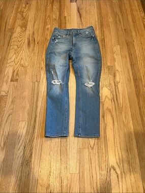 GAP Medium Blue Distressed Straight-Leg Jeans